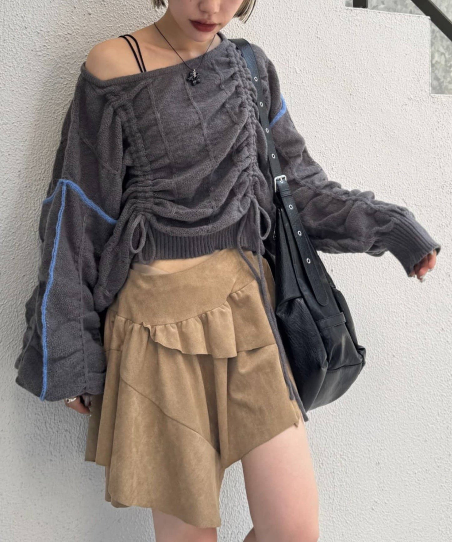 w closet 抽繩拼色針織