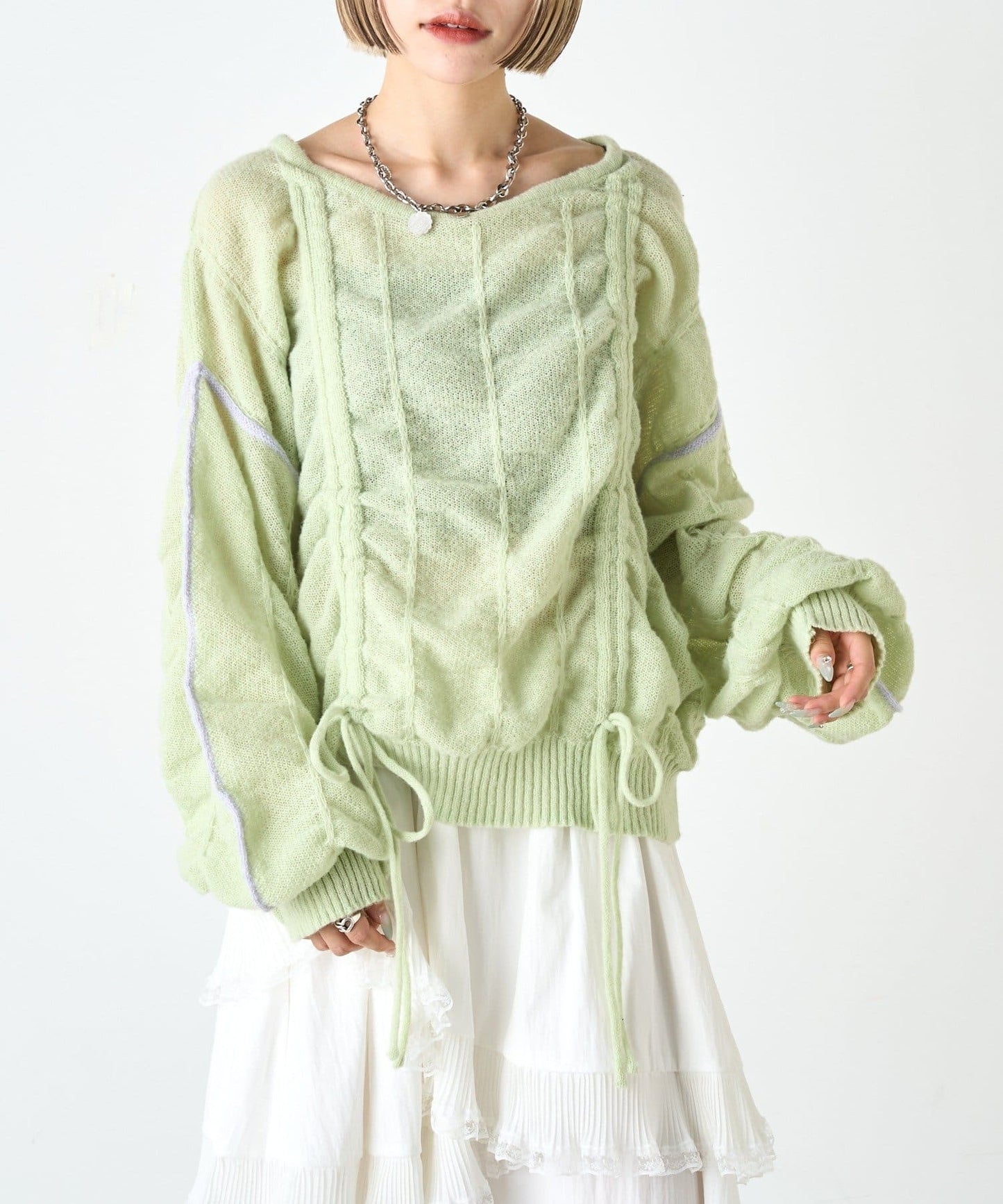 w closet 抽繩拼色針織