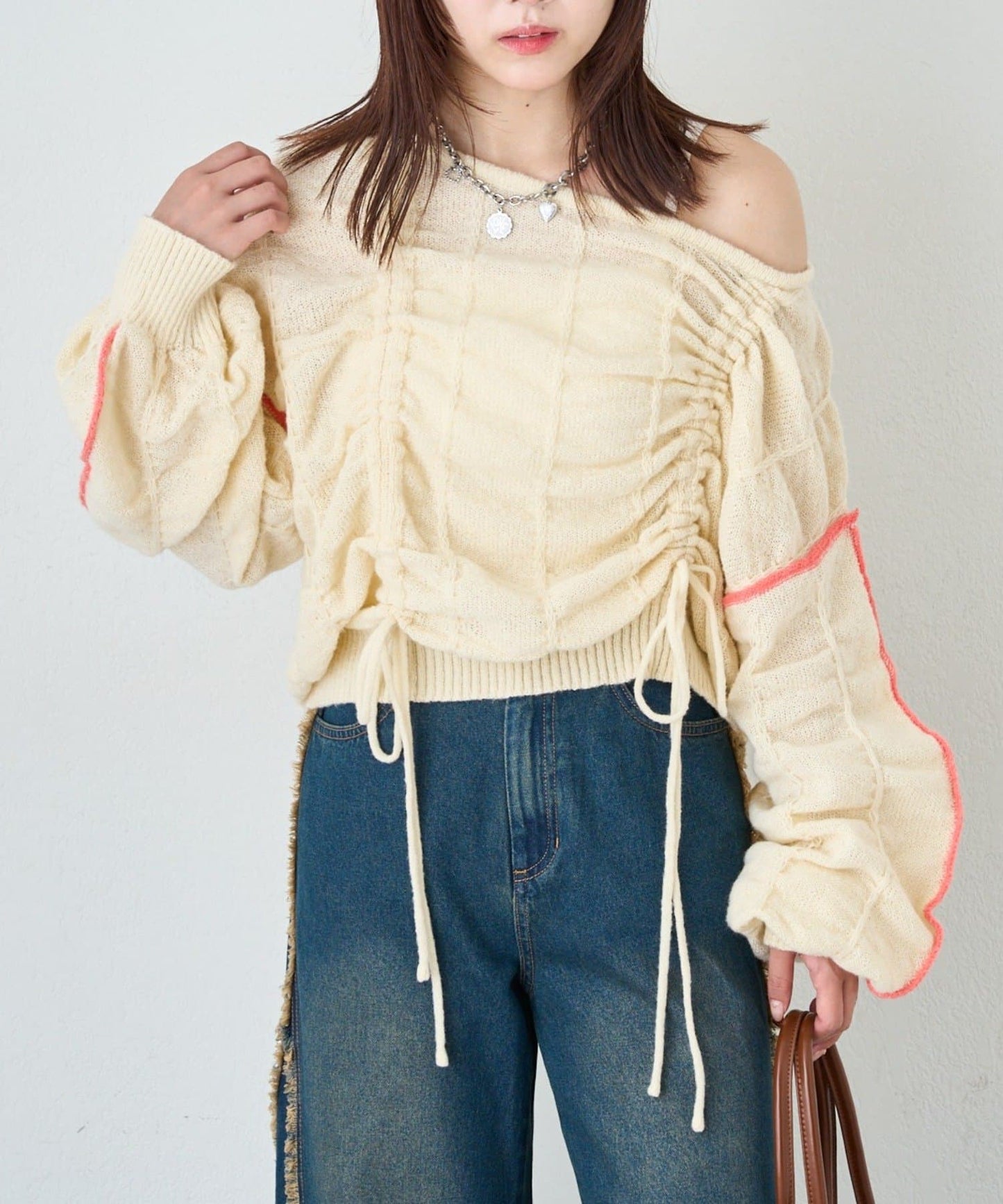 w closet 抽繩拼色針織