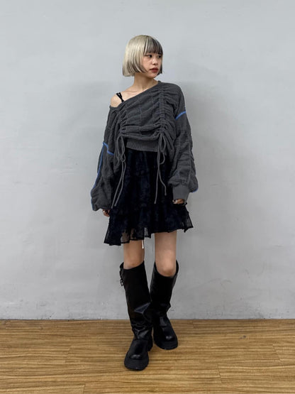 w closet 抽繩拼色針織