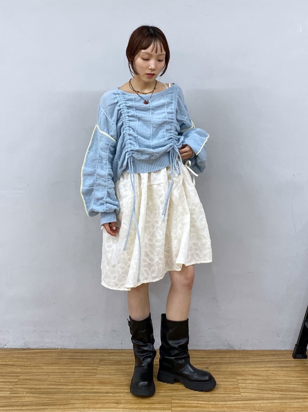 w closet 抽繩拼色針織