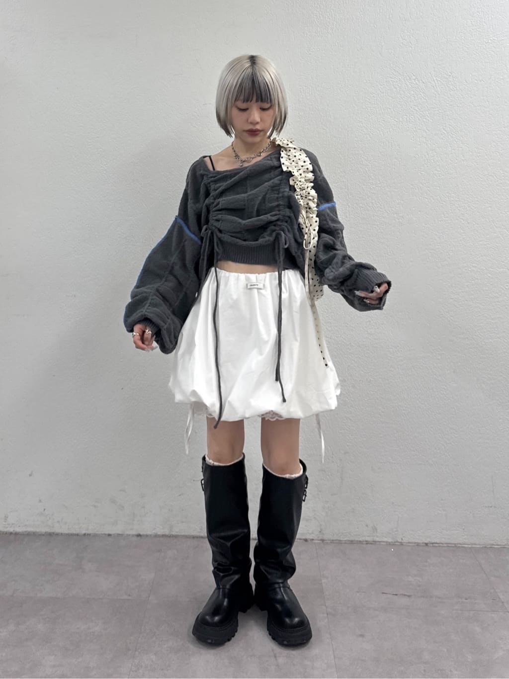 w closet 抽繩拼色針織