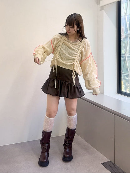 w closet 抽繩拼色針織