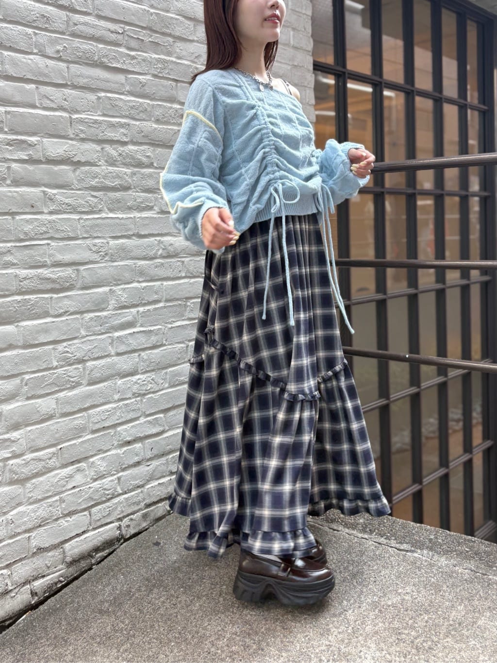 w closet 抽繩拼色針織