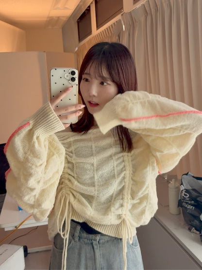 w closet 抽繩拼色針織