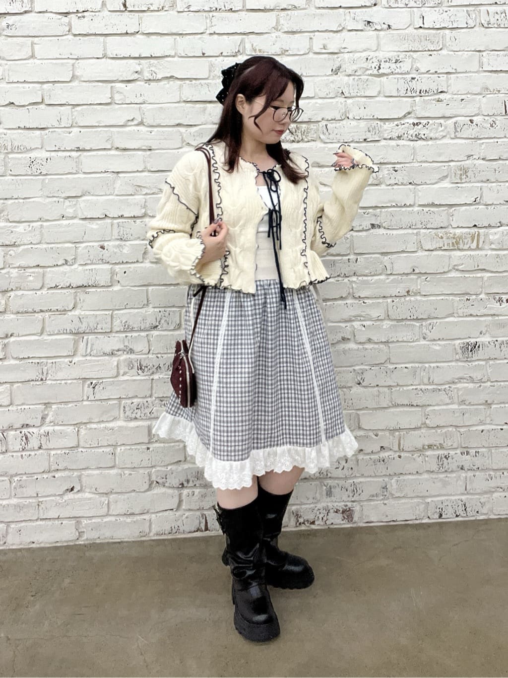 w closet 格紋荷葉邊中長裙