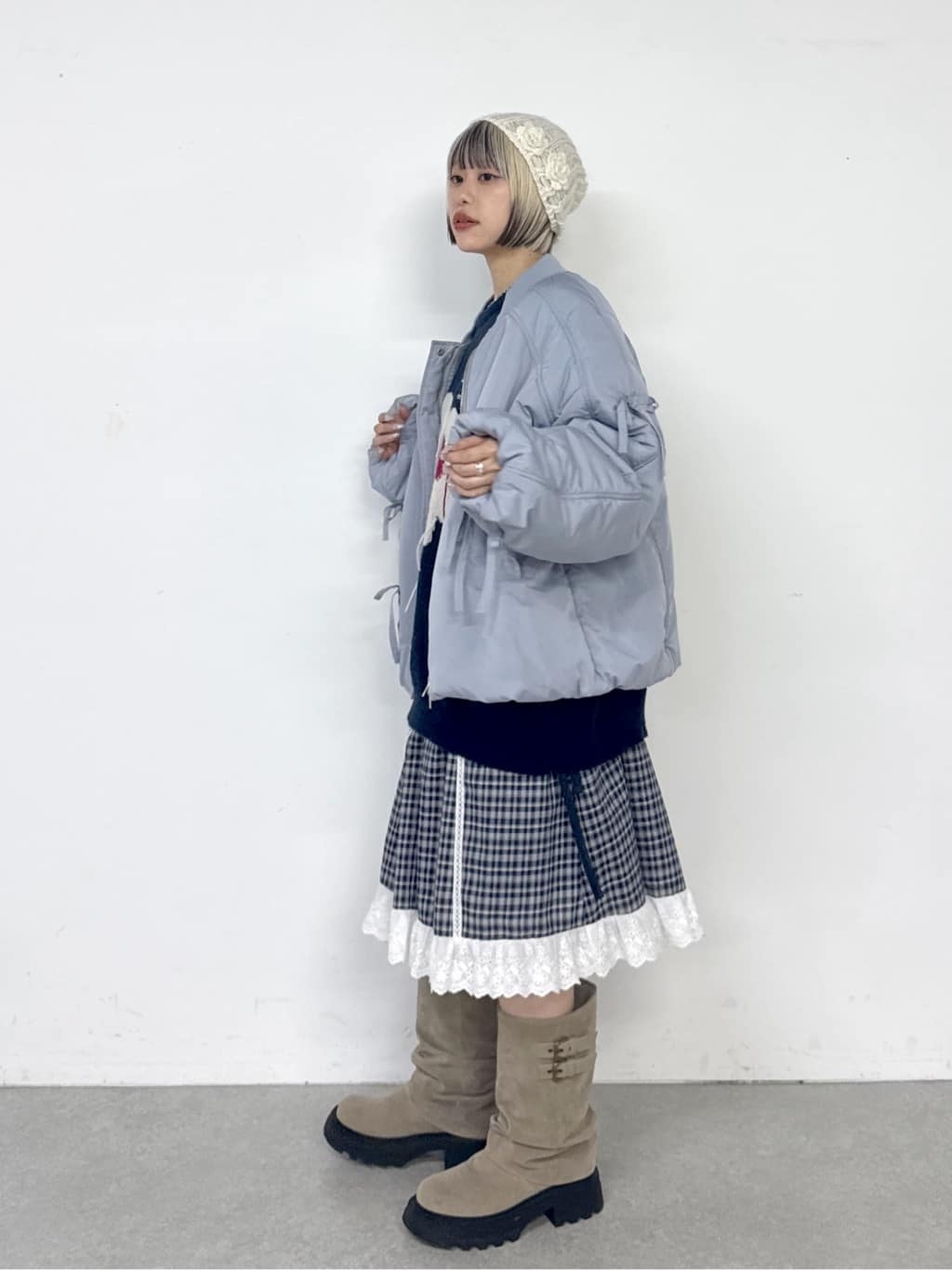 w closet 格紋荷葉邊中長裙