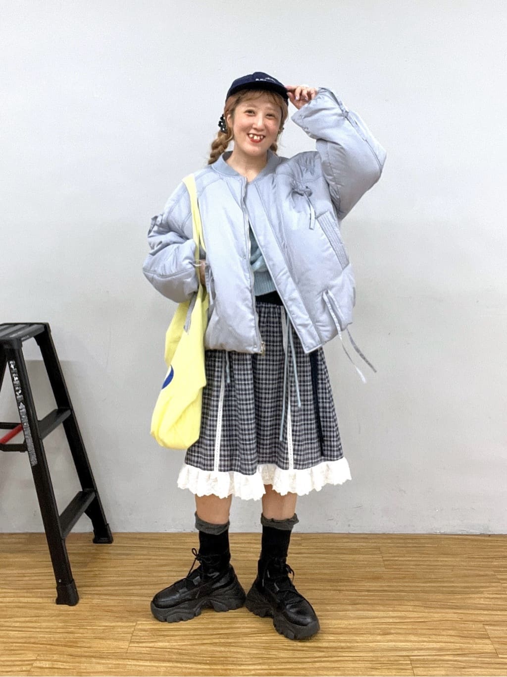 w closet 格紋荷葉邊中長裙