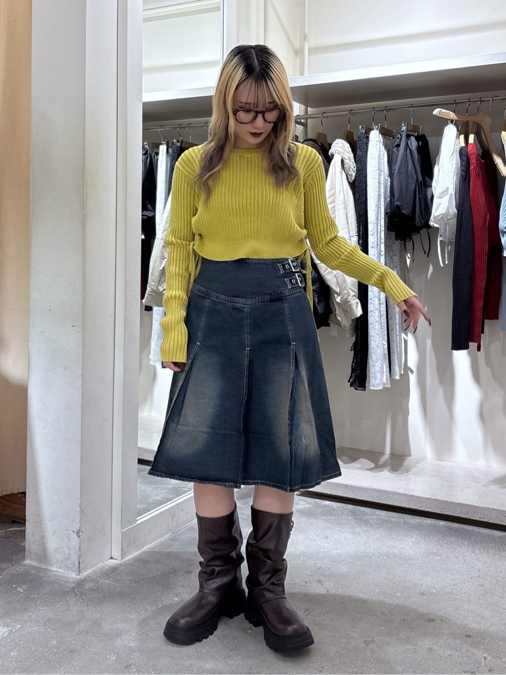 w closet 雙腰帶中長裙