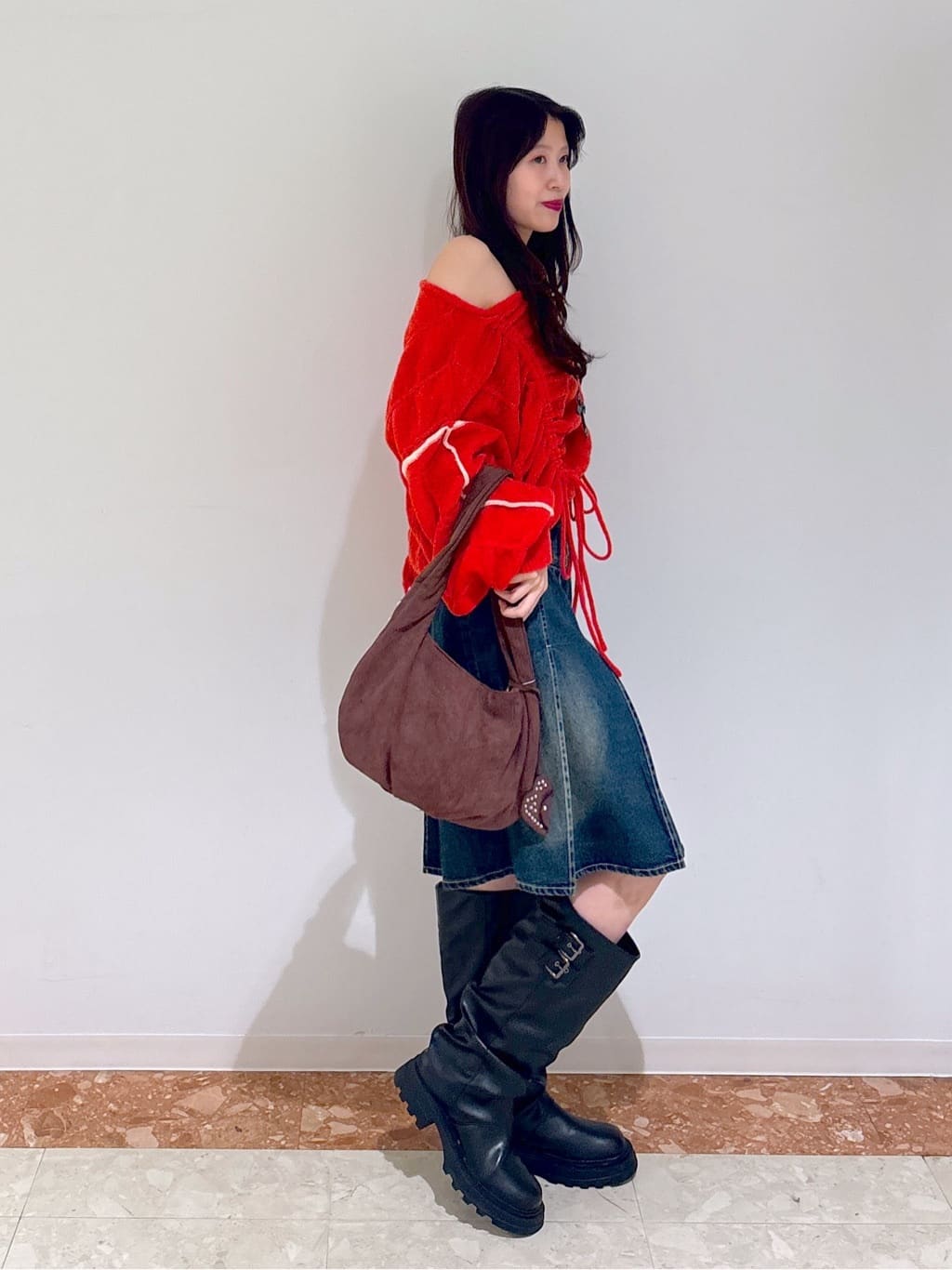 w closet 雙腰帶中長裙