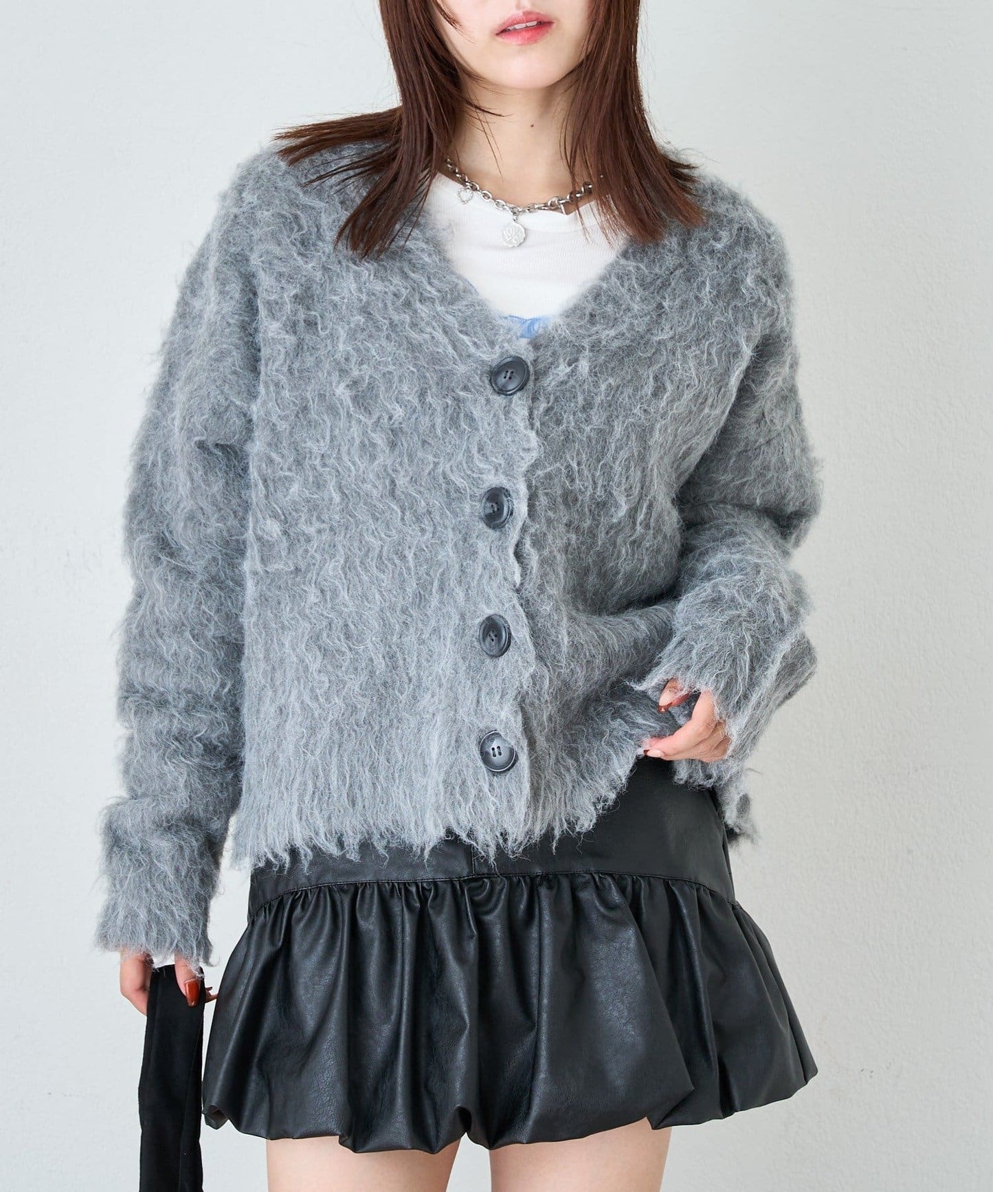 w closet MIX shaggy BIG button cardigan