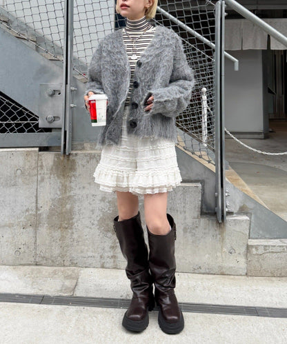 w closet MIX shaggy BIG button cardigan