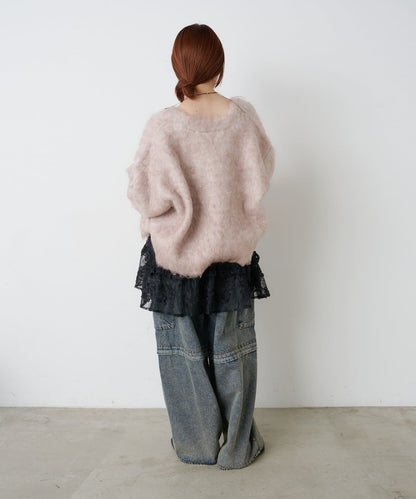 w closet MIX shaggy BIG button cardigan