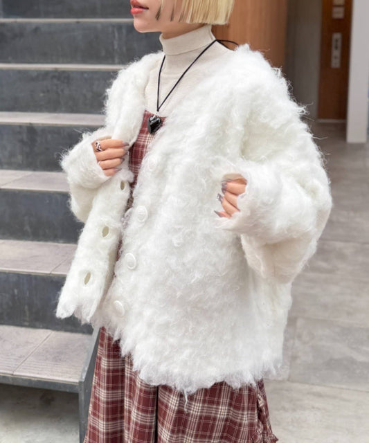 w closet MIX shaggy BIG button cardigan