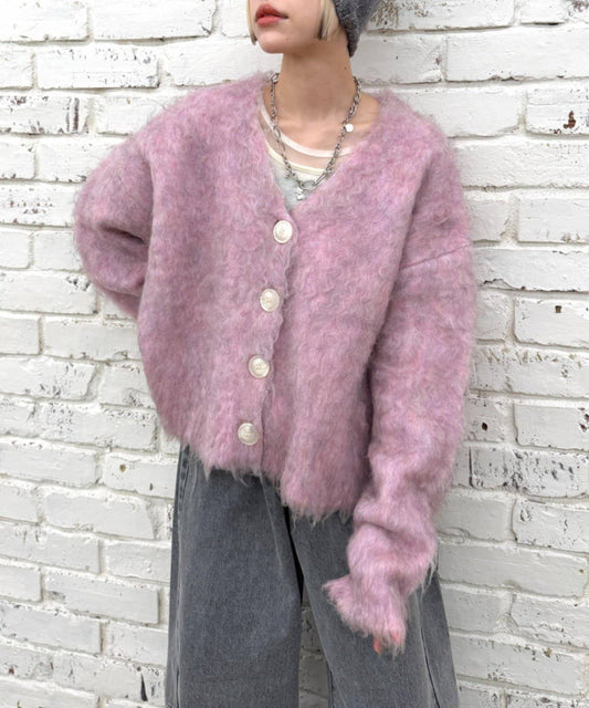 w closet MIX shaggy BIG button cardigan