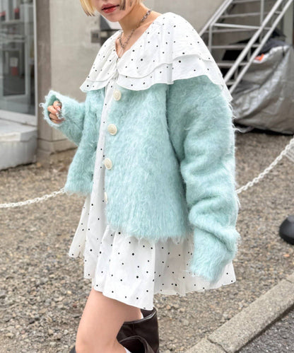 w closet MIX shaggy BIG button cardigan