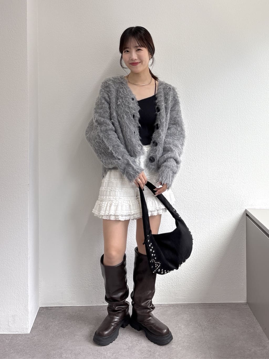 w closet MIX shaggy BIG button cardigan