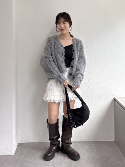 w closet MIX shaggy BIG button cardigan