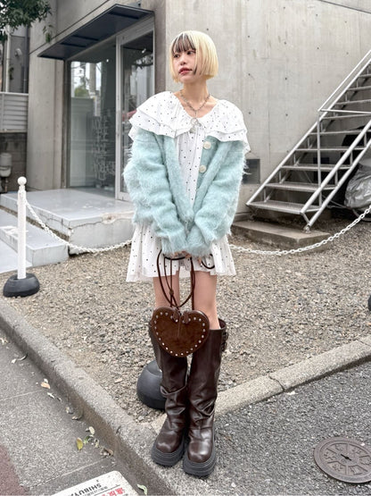 w closet MIX shaggy BIG button cardigan