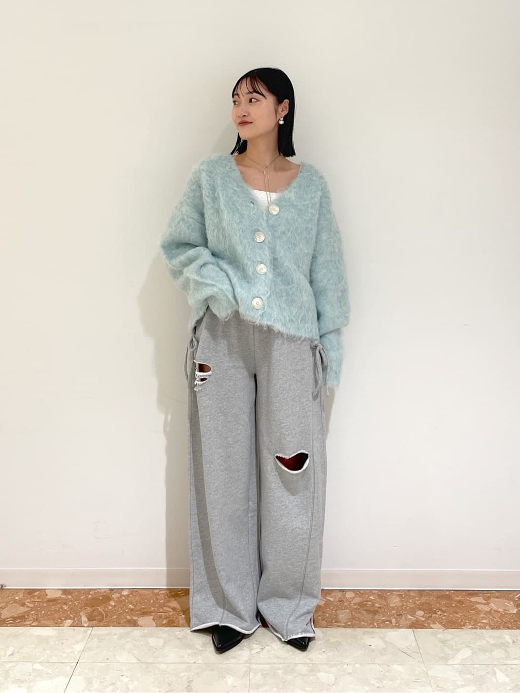 w closet MIX shaggy BIG button cardigan