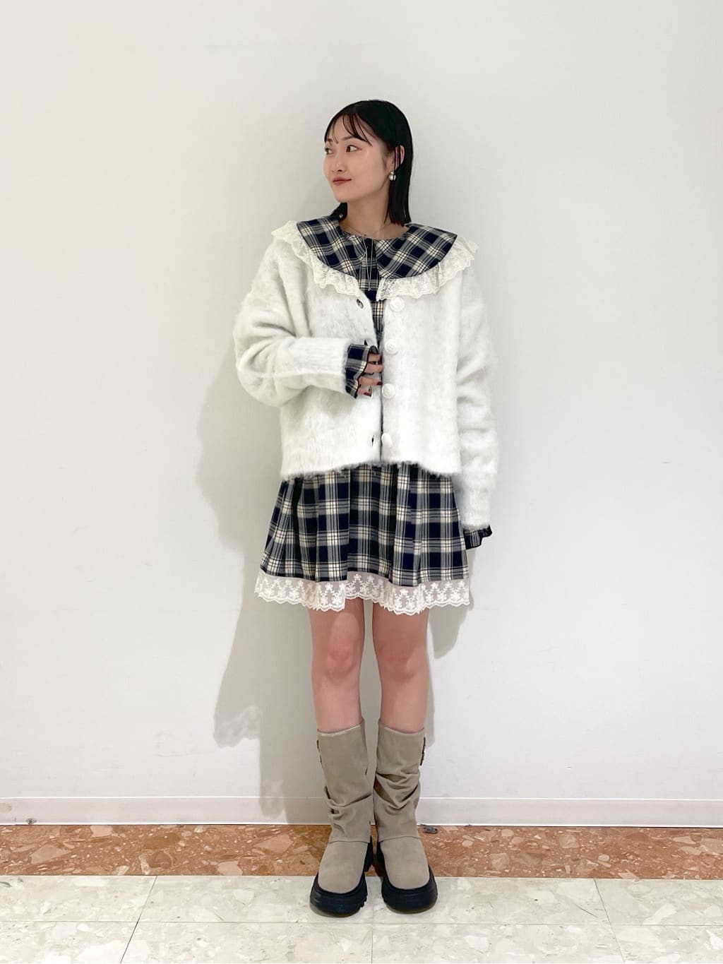 w closet MIX shaggy BIG button cardigan