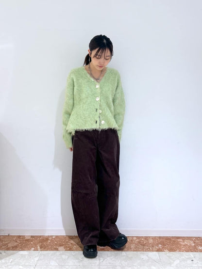 w closet MIX shaggy BIG button cardigan