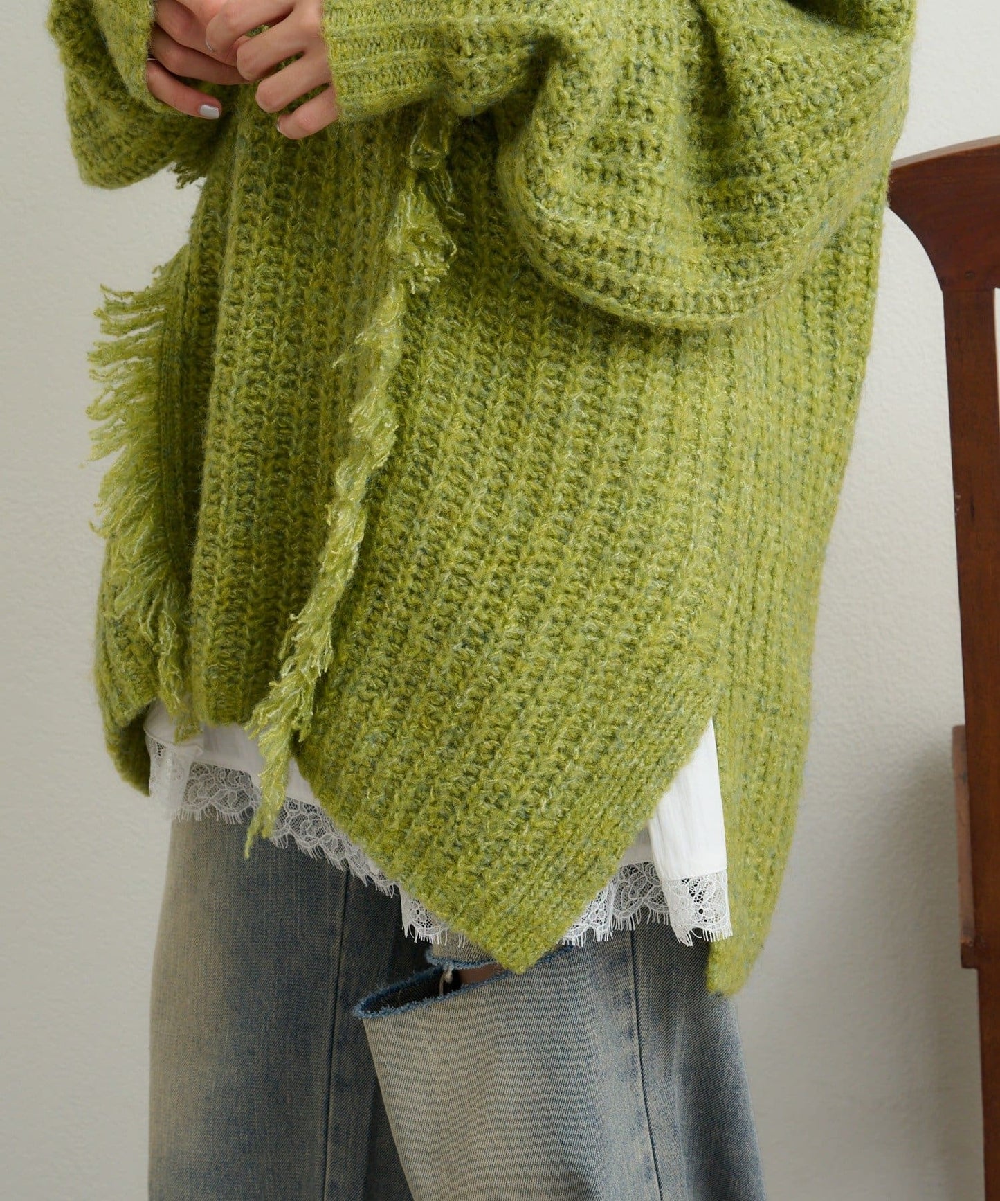 w closet 連帽流蘇混紡針織衫