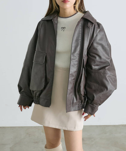 w closet 可拆毛毛領口仿皮外套