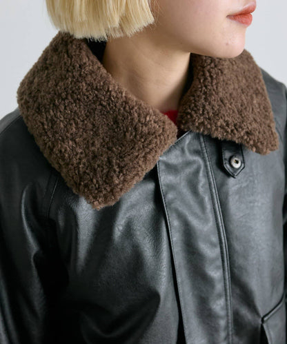 w closet 可拆毛毛領口仿皮外套