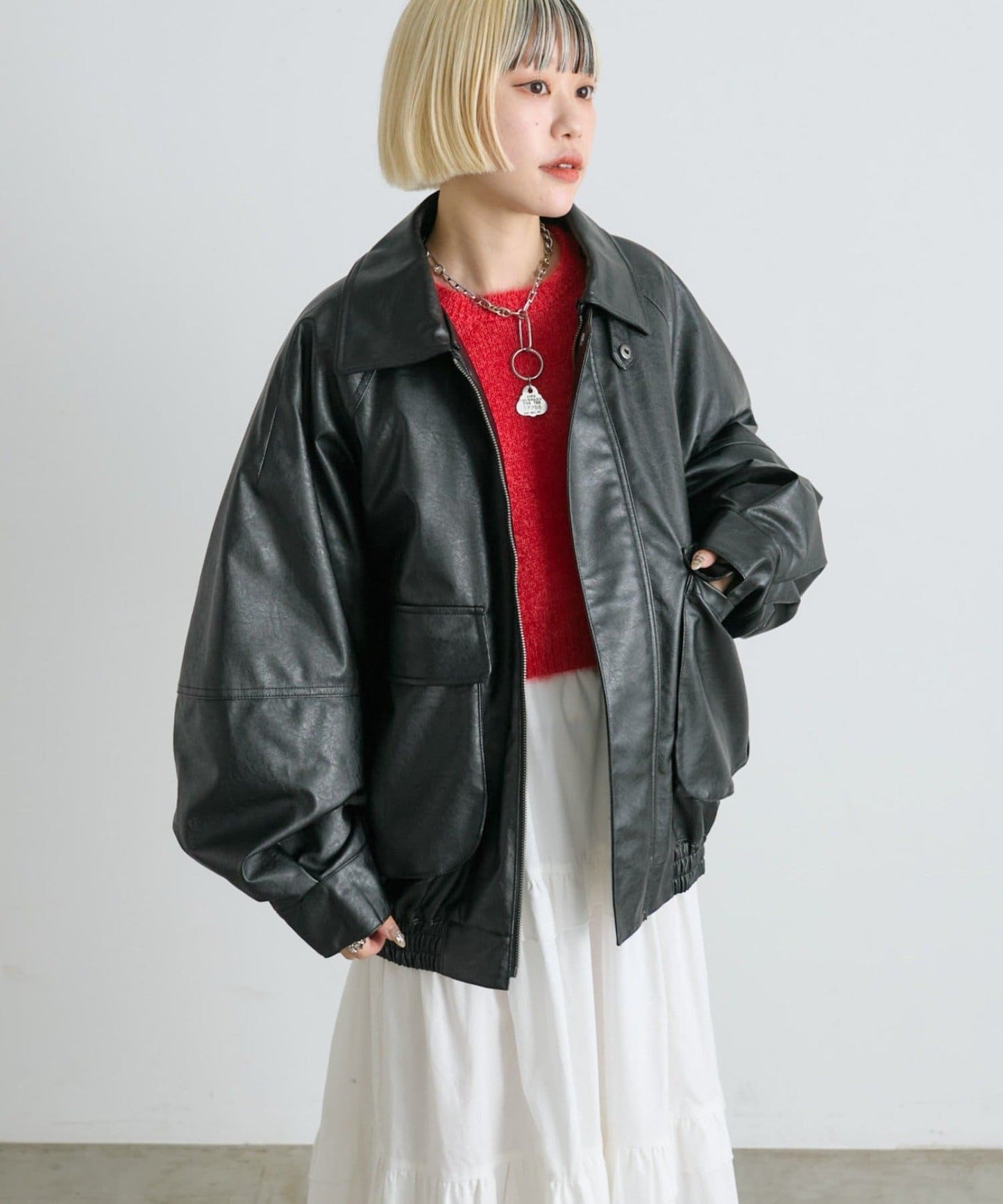 w closet 可拆毛毛領口仿皮外套