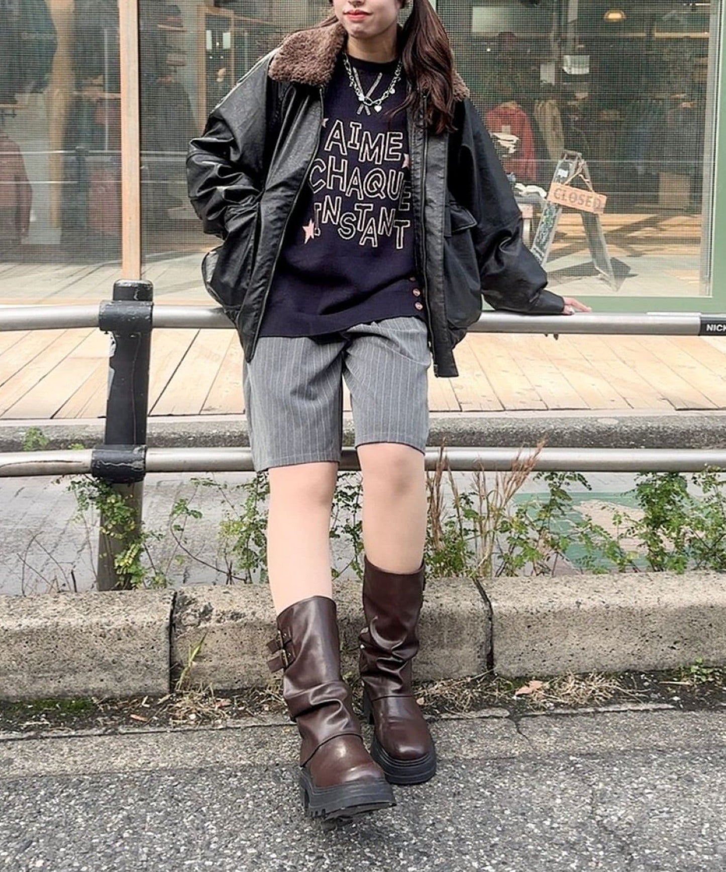 w closet 可拆毛毛領口仿皮外套