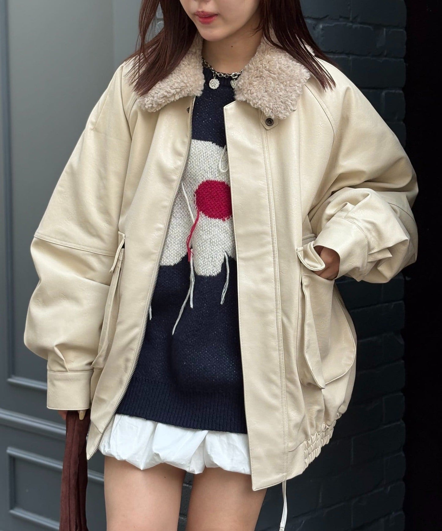 w closet 可拆毛毛領口仿皮外套