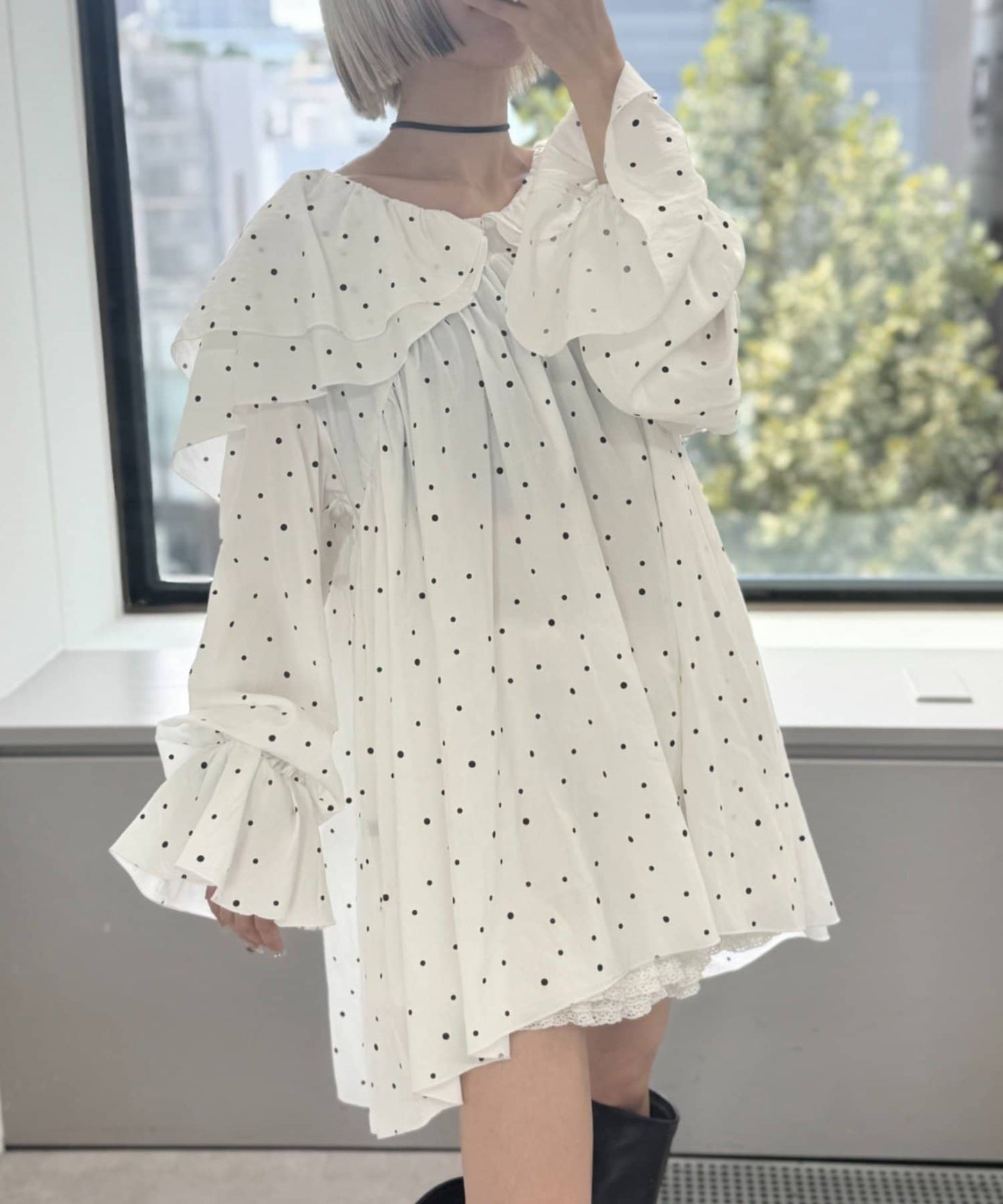 w closet 雙層荷葉邊束腰上衣 ♡