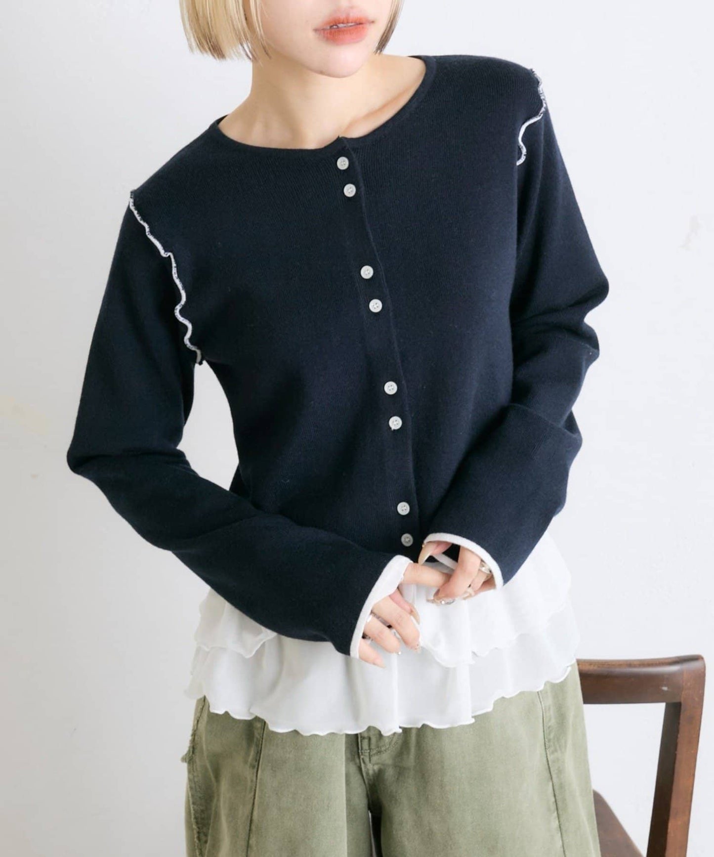 w closet 配色滾邊cardigan