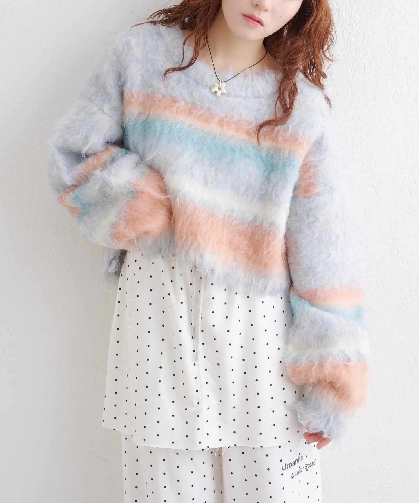 [長/短Version] w closet Border shaggy knit