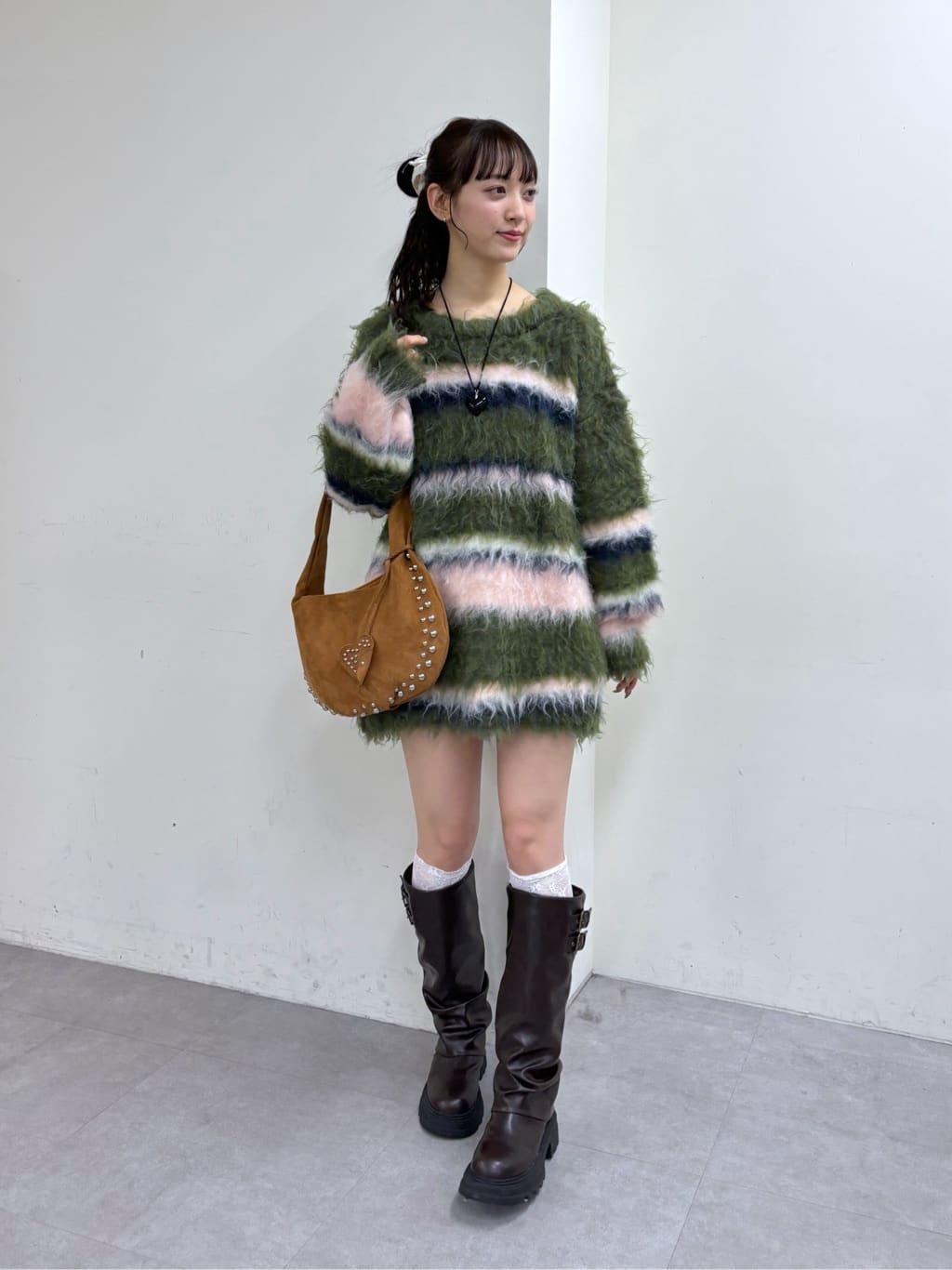 [長/短Version] w closet Border shaggy knit