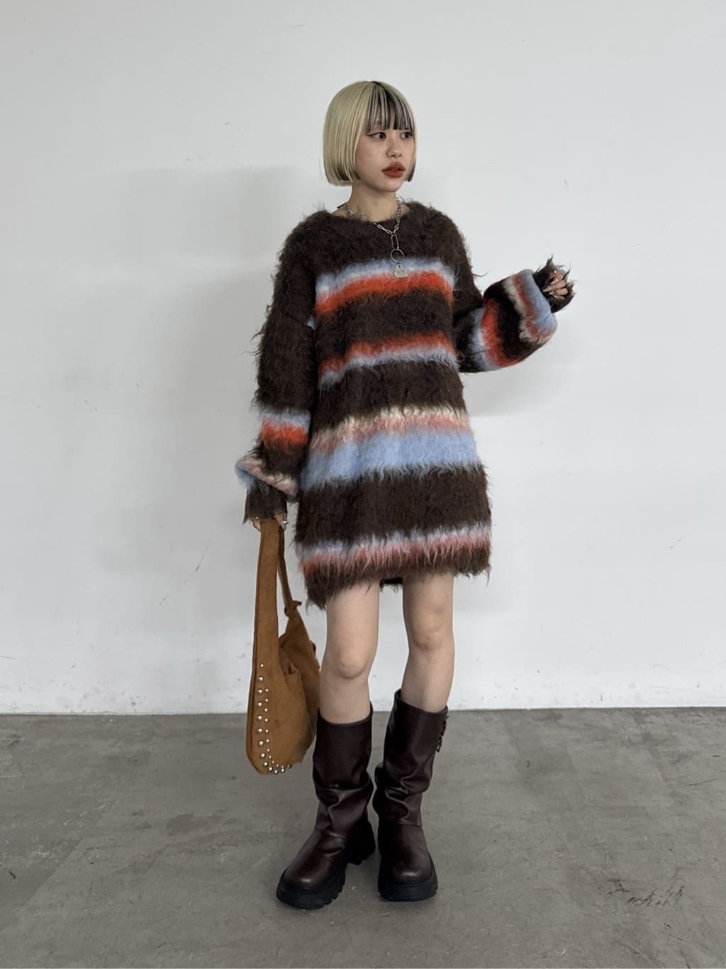 [長/短Version] w closet Border shaggy knit
