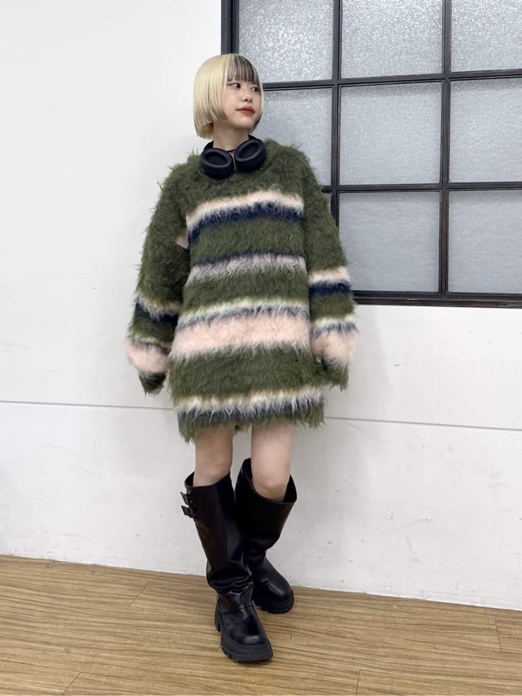 [長/短Version] w closet Border shaggy knit