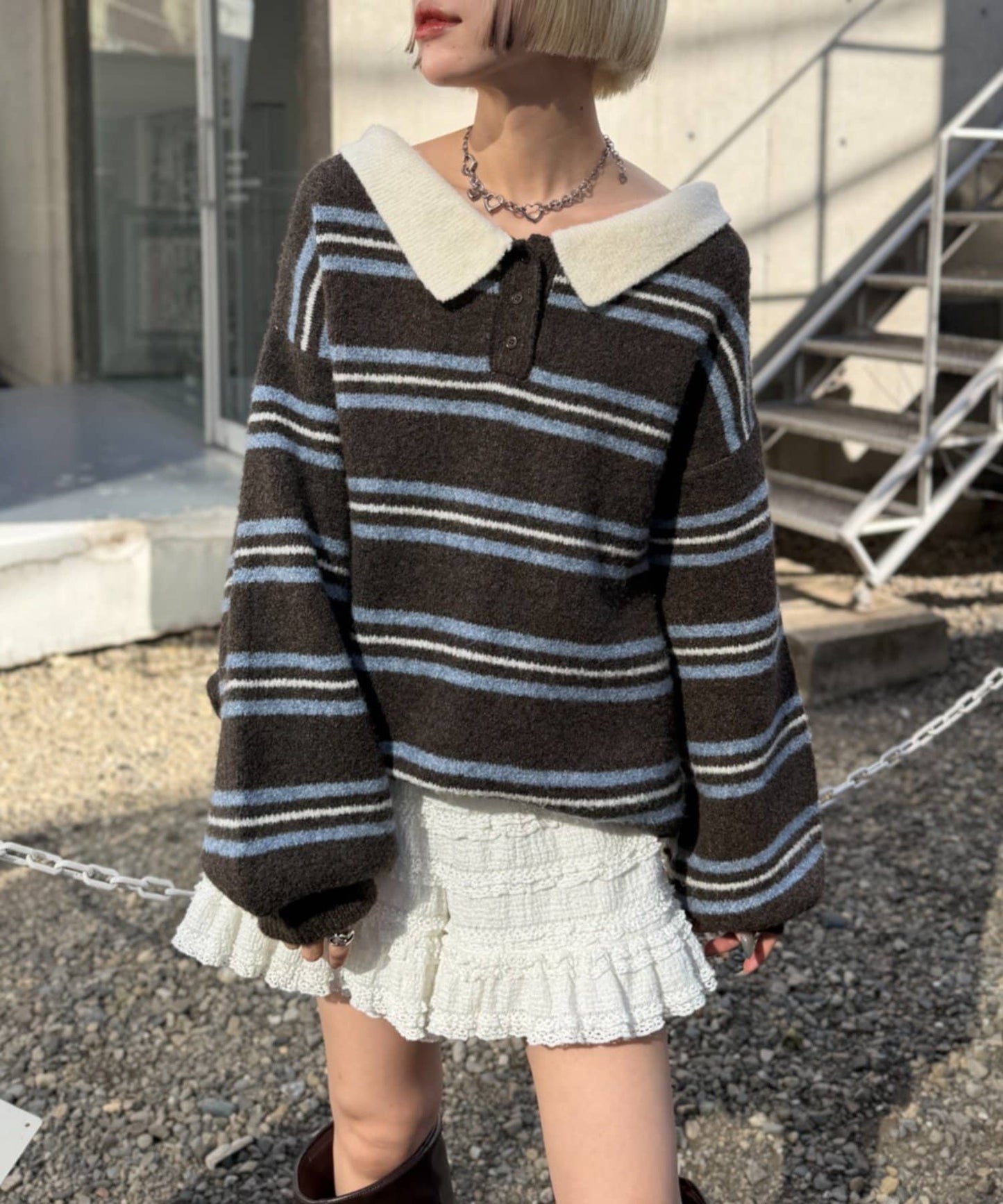w closet 寬鬆條紋Knit