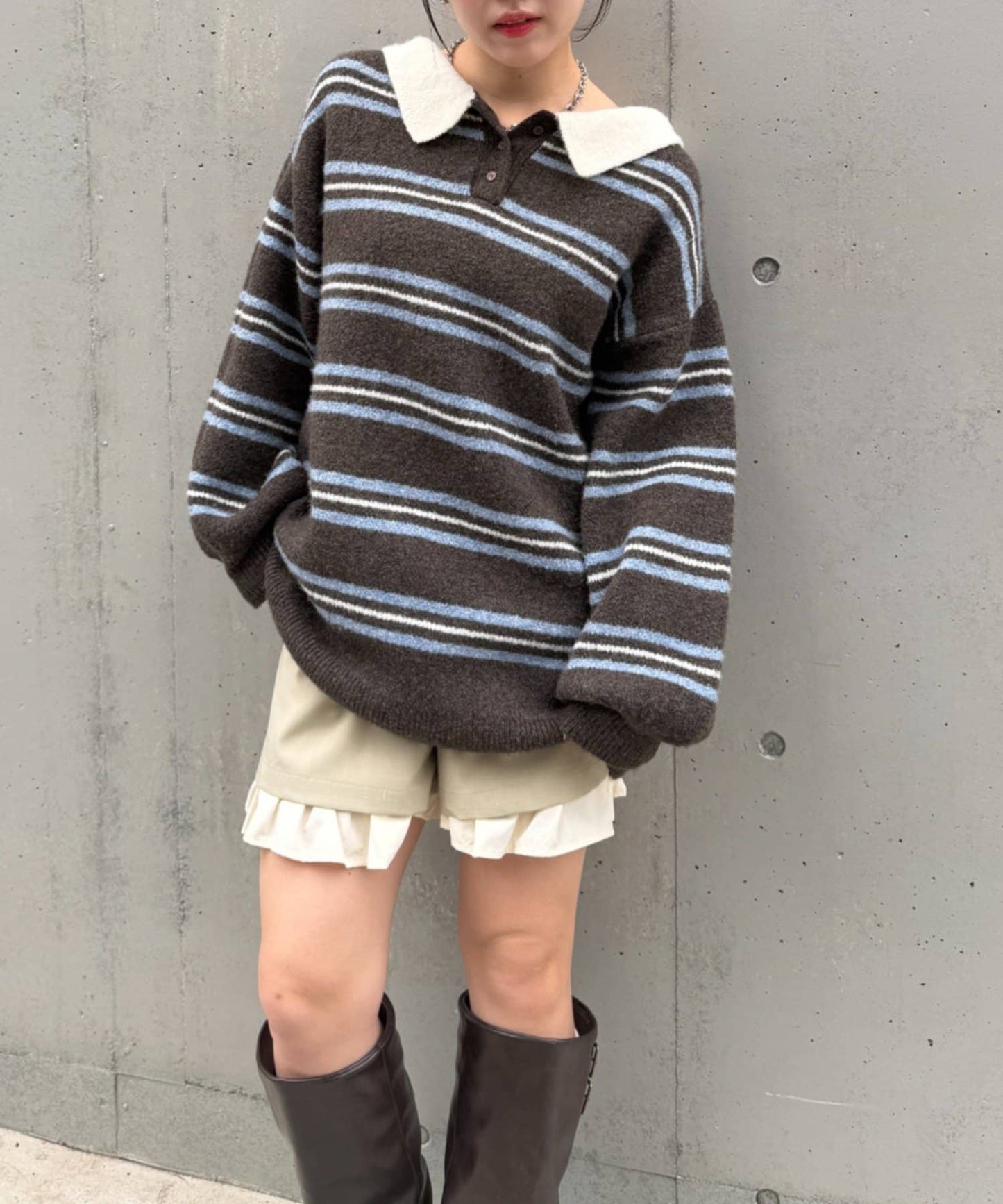 w closet 寬鬆條紋Knit