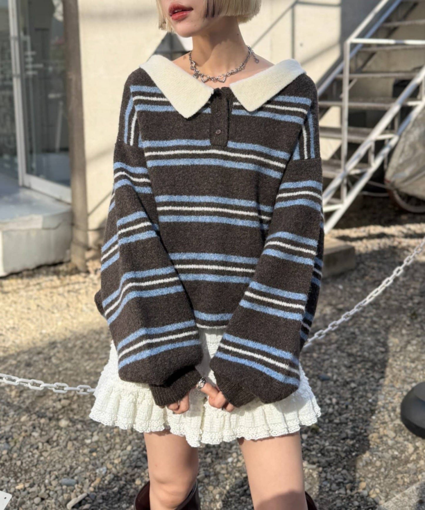 w closet 寬鬆條紋Knit