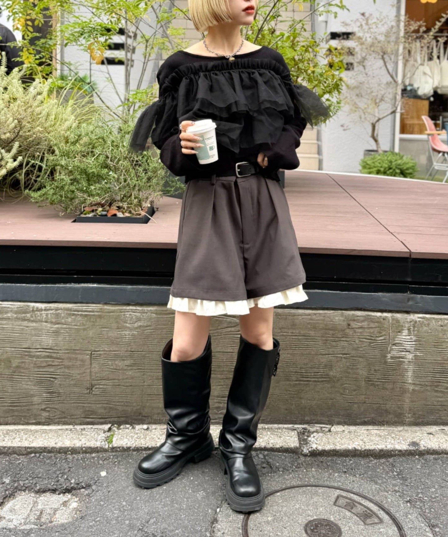 w closet 薄紗荷葉邊針織