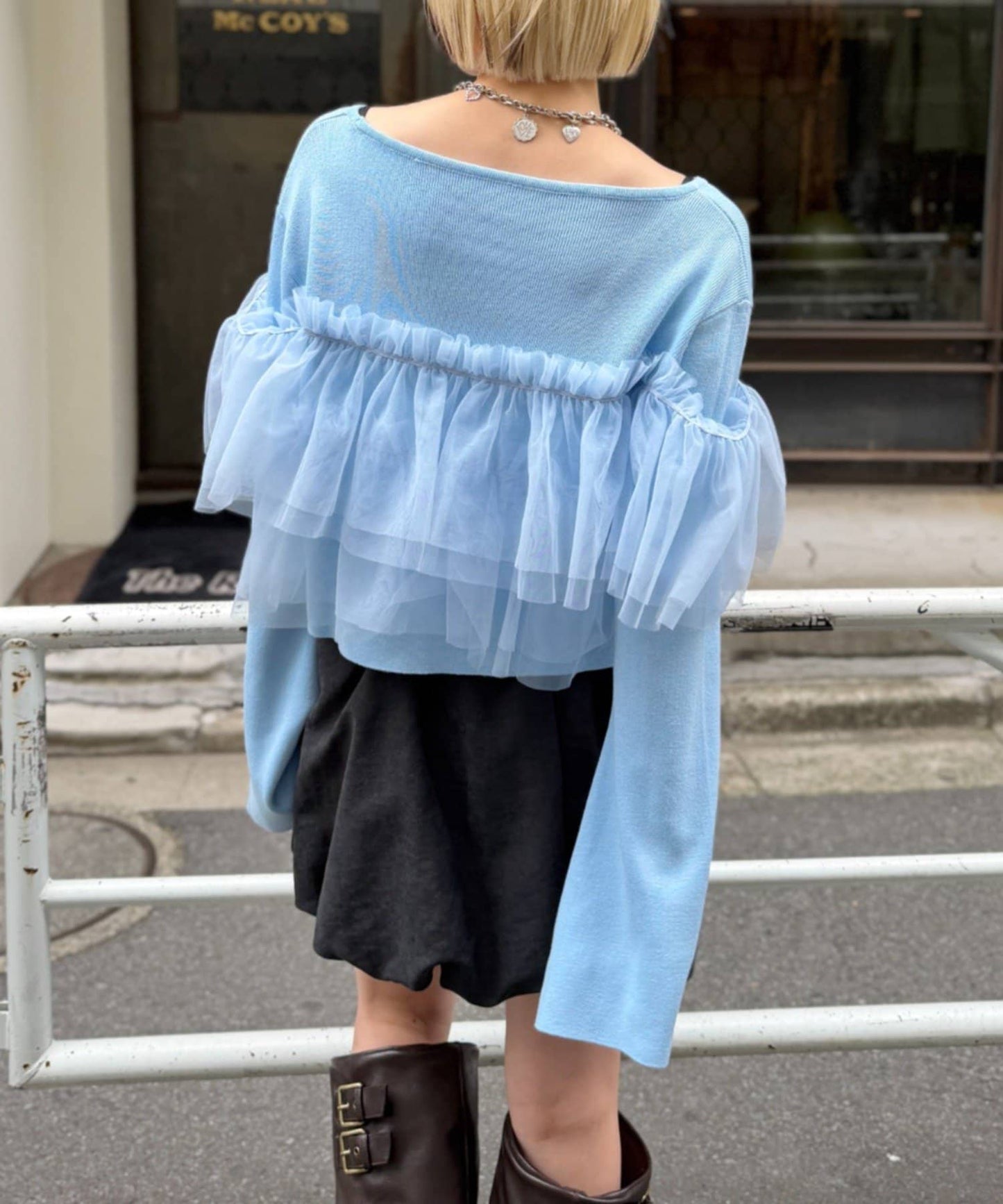 w closet 薄紗荷葉邊針織