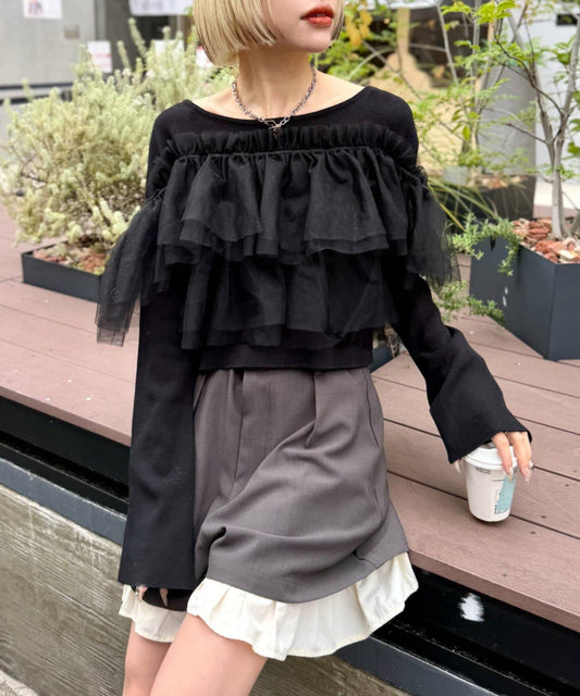 w closet 薄紗荷葉邊針織