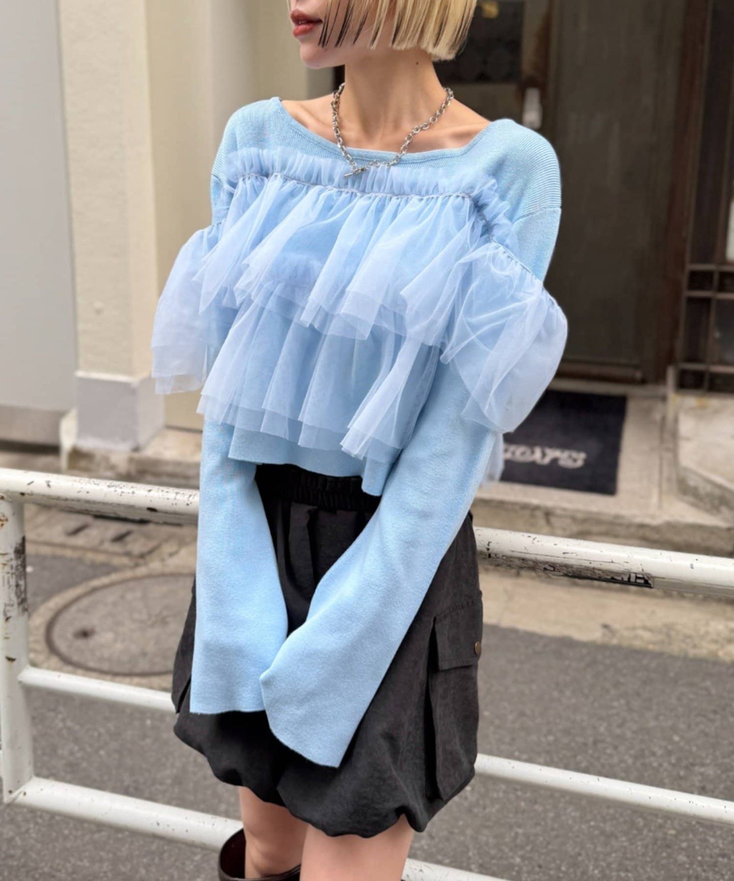 w closet 薄紗荷葉邊針織