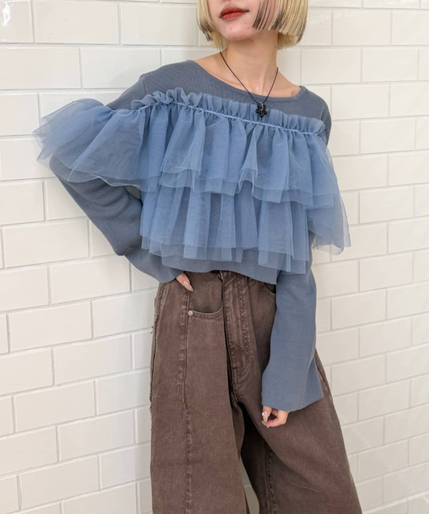 w closet 薄紗荷葉邊針織