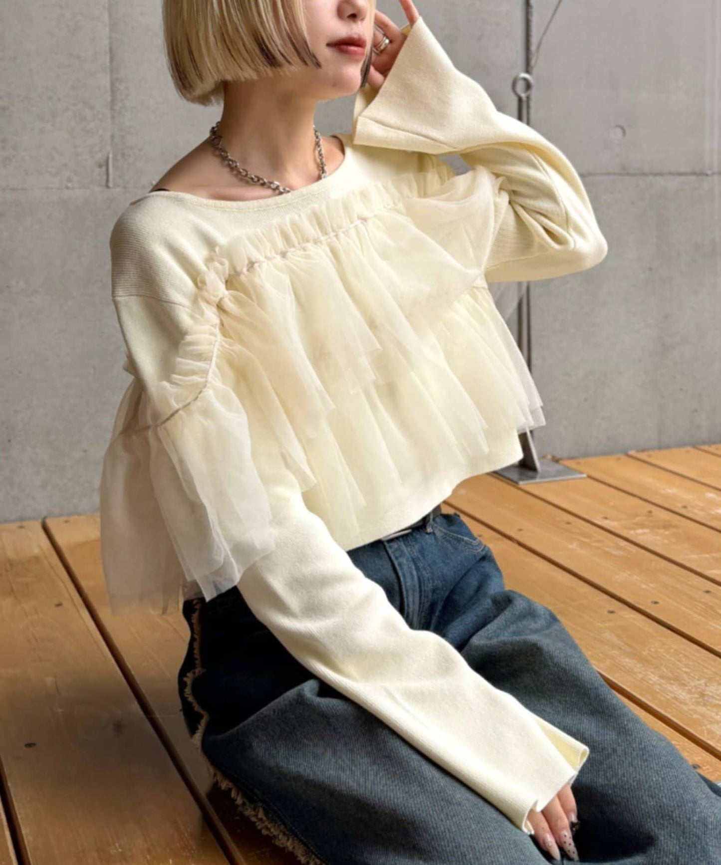 w closet 薄紗荷葉邊針織