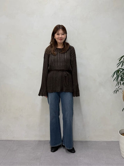 umm. By Discoat Flower motif mohair-like loose knit - Image 35