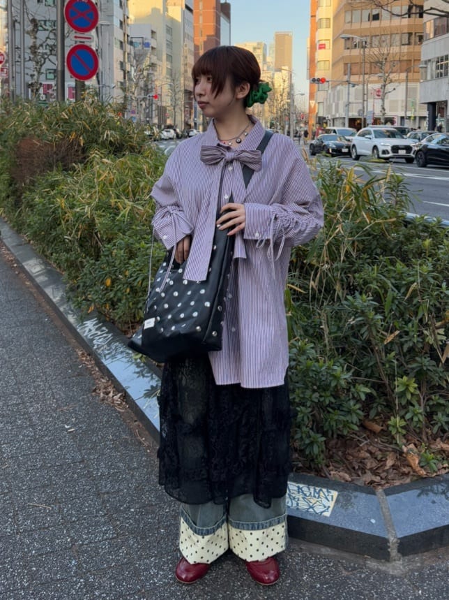 CIAOPANIC 褶皺袖條紋襯衫配TIE - Image 26