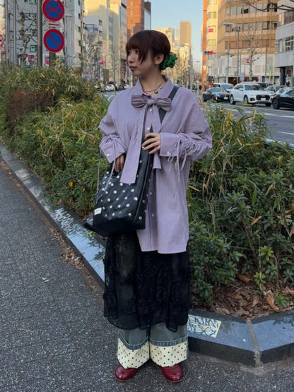 CIAOPANIC 褶皺袖條紋襯衫配TIE - Image 26